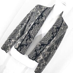 NWOT! CHICO'S! BLACK, SILVERY GOLD METALLIC BIG PAISLEY CARDIGAN SWEATER! SZ 4